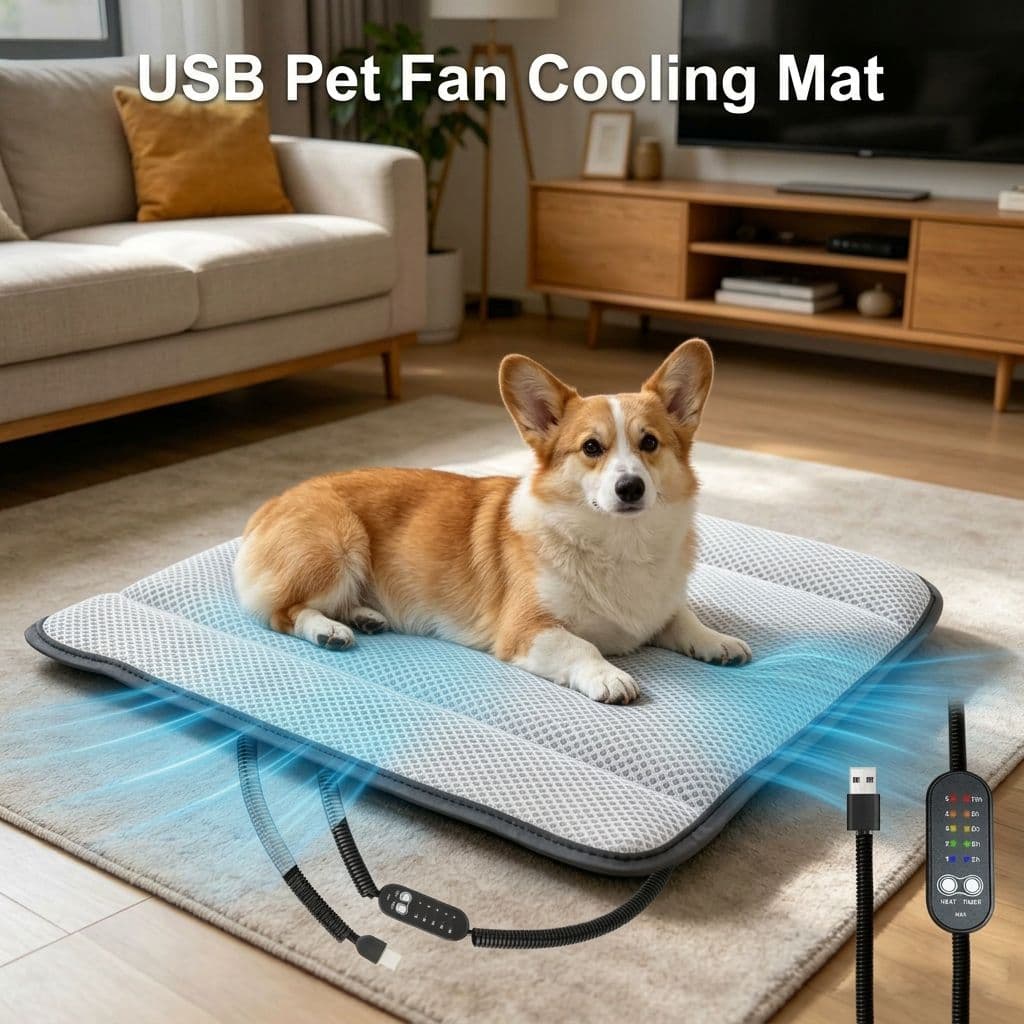 USB-Powered Pet Cooling Mat with Upgraded Fan Ventilation, Anti-Bite Cord, Breathable Mesh Surface for Dogs and Cats, Perfect for Floor, Sofa, or Car Seat Summer Comfort (Grey), photo 1 of 8