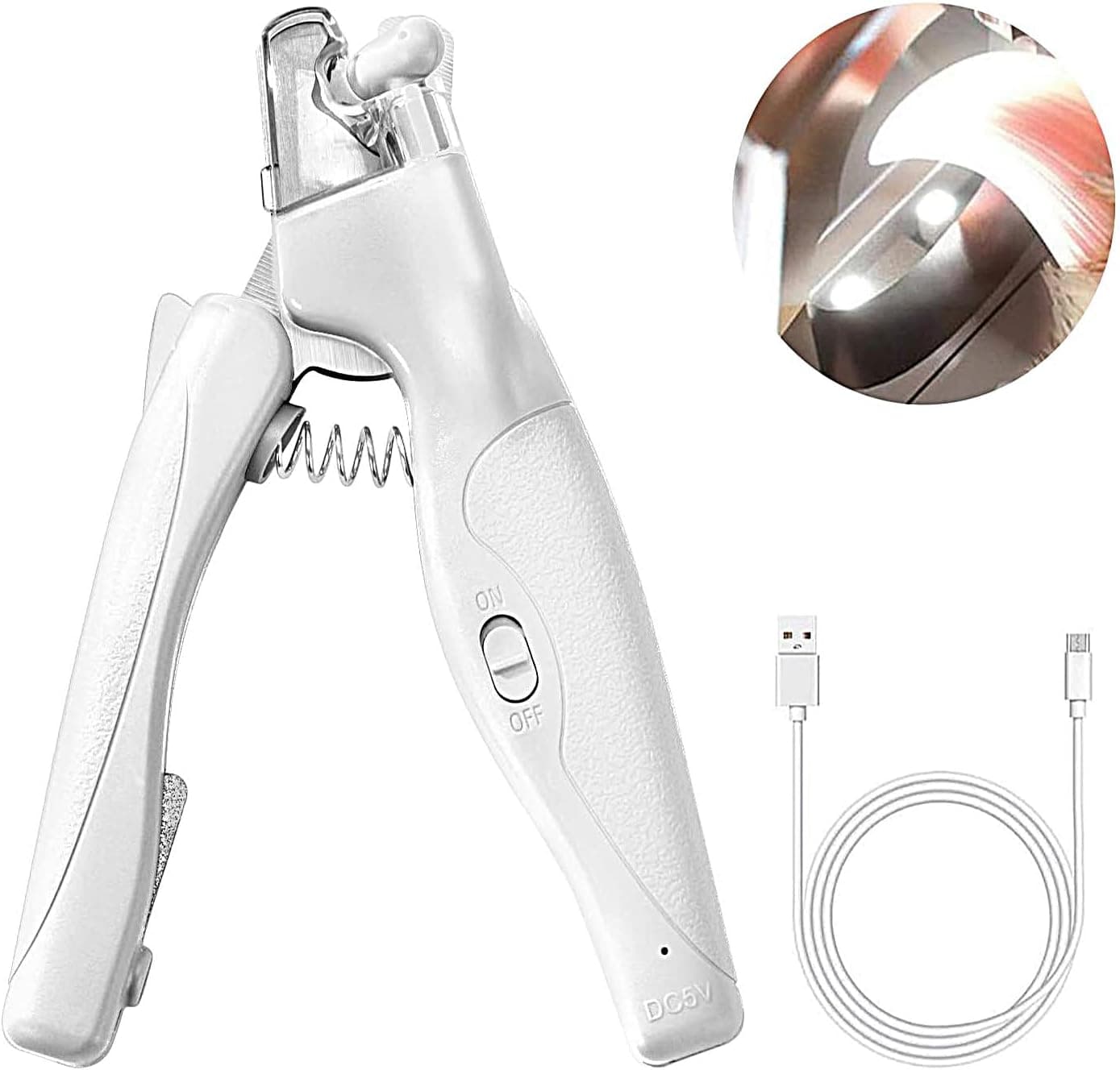 Pet Nail Clipper with LED Light for Dogs & Cats, Rechargeable Nails & Claws Trimmer, Professional Grooming Tool with Nail Trapper & Free Nail File, Quick-Sensor Razor Sharp Blades, White, photo 1 of 8