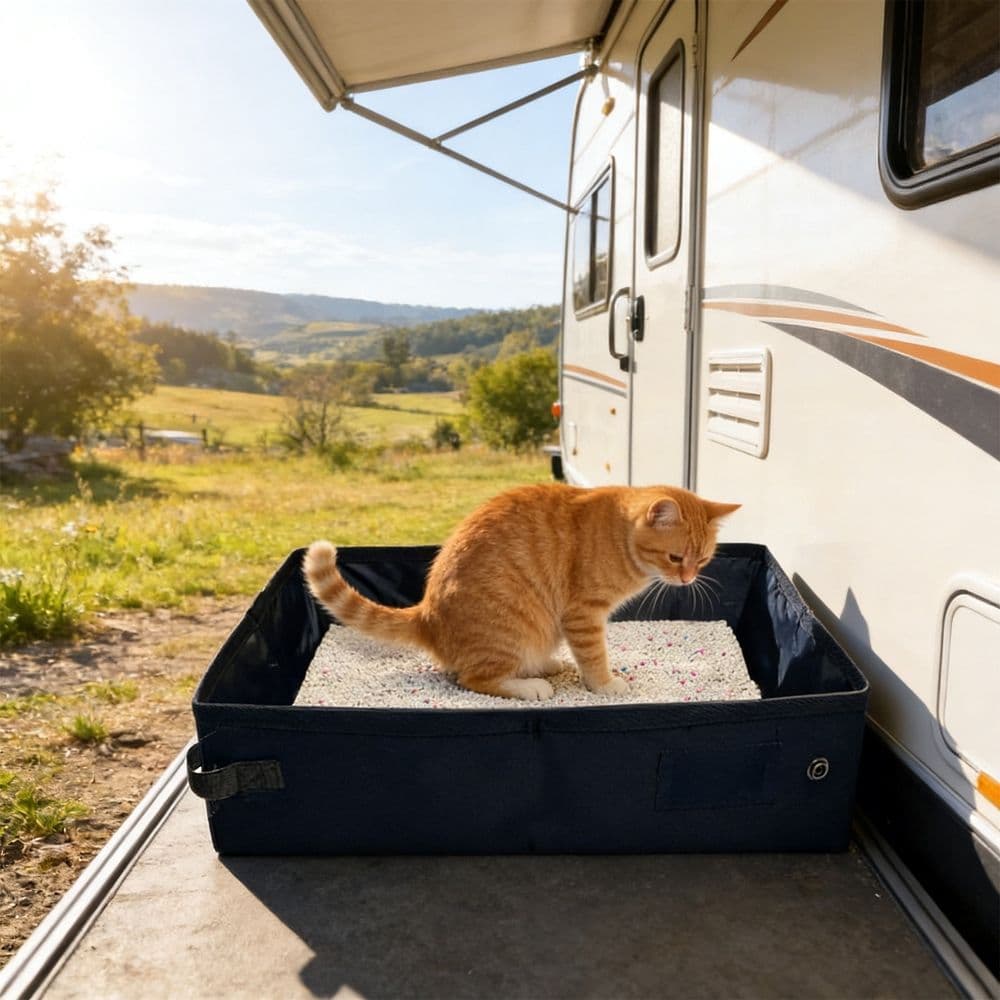 Foldable Travel Cat Litter Box, Disposable Litter Pan, Portable Cat Toilet for Camping Hiking Hotel Road Trips, Waterproof Temporary Kitty Potty with Quick Setup, Foldable Litter Pan, Purple, Small, photo 1 of 5
