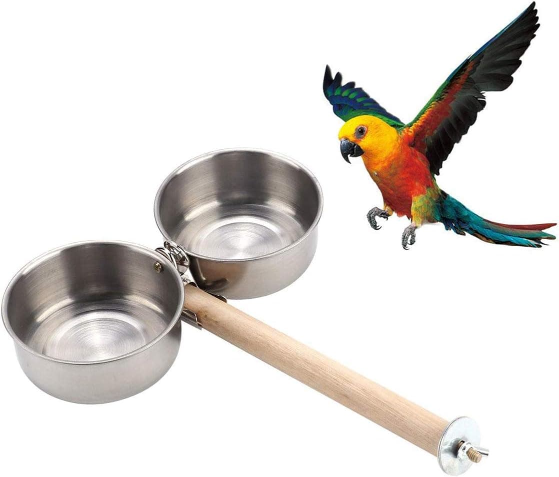 Bird Perch with Feeder CupsBowls Stainless Steel Odorless with Holder Hanger for Outside Durable Water Food Dispenser for Parakeet Cockatiel Conure African Grey Macaw Cage Accessories (B-20CM), photo 1 of 4