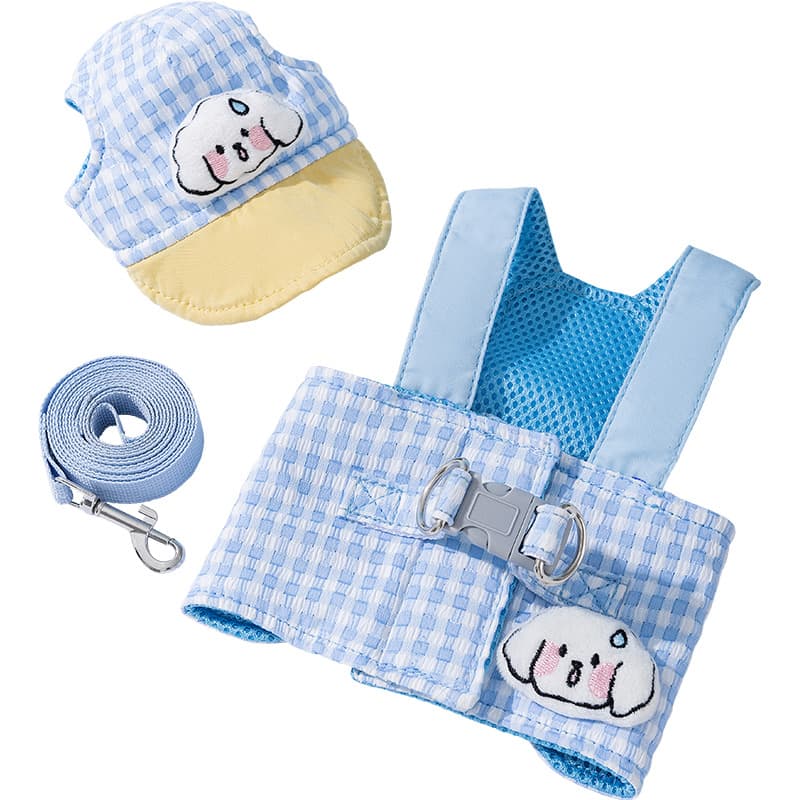 Pet Sun Hat with Adjustable Strap + Leash & Harness 3-Piece Set - Breathable Summer Cap for Dogs & Cats with Ear Holes
