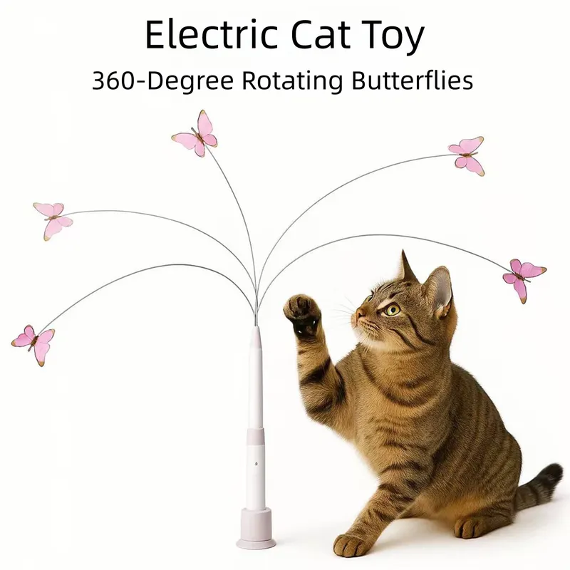 Automatic Interactive Butterfly Cat Toy – Electric Rotating Wand with 60CM Steel Wire, Suction Base & 2 Smart Modes for Kitten Enrichment, photo 1 of 4
