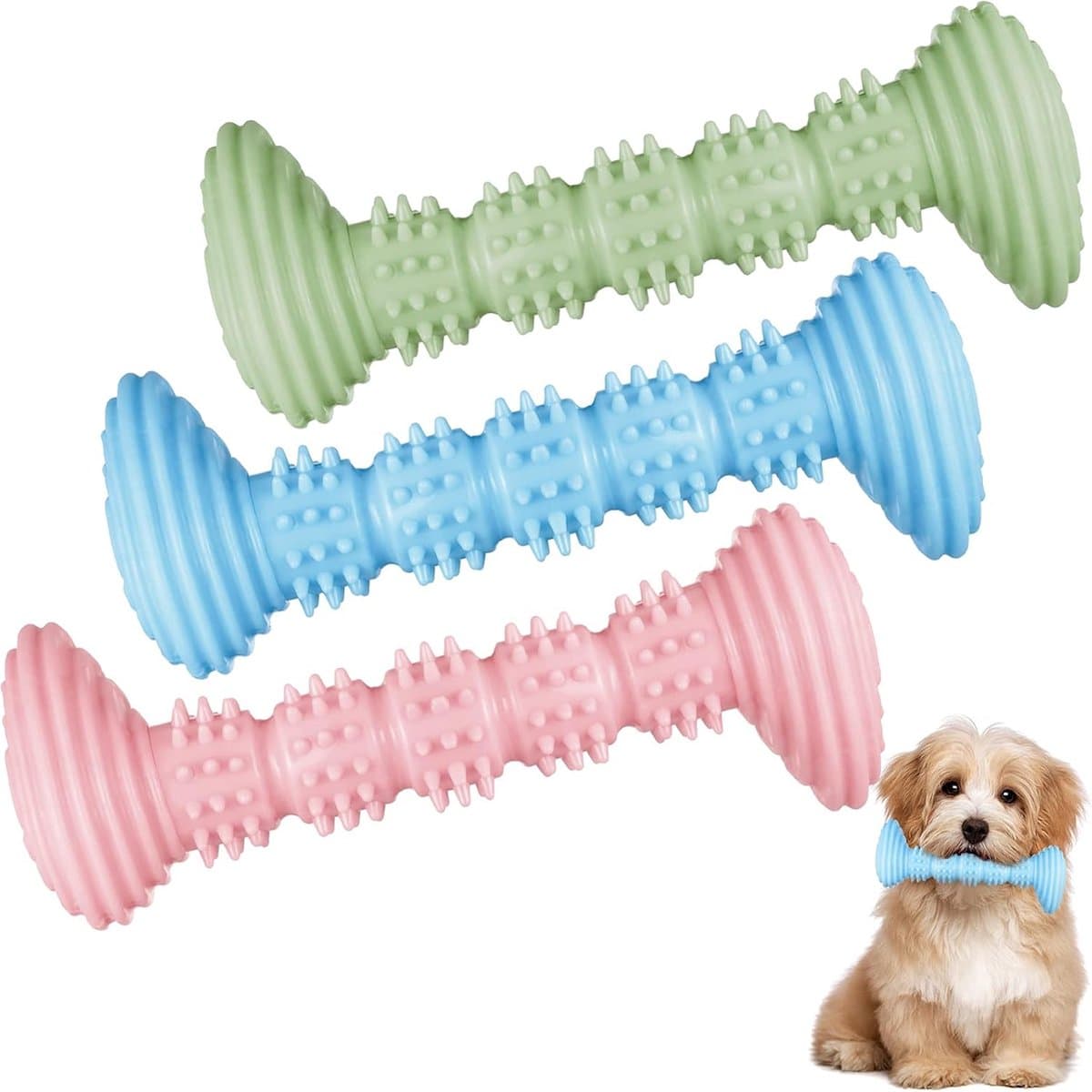 Dog Toys - 3 Pieces - Dog Chew Toys - Dental Care - Teeth Cleaning - Rubber Pet Chew Toys - For Medium and Large Dogs - Blue+Green+Pink, photo 1 of 5