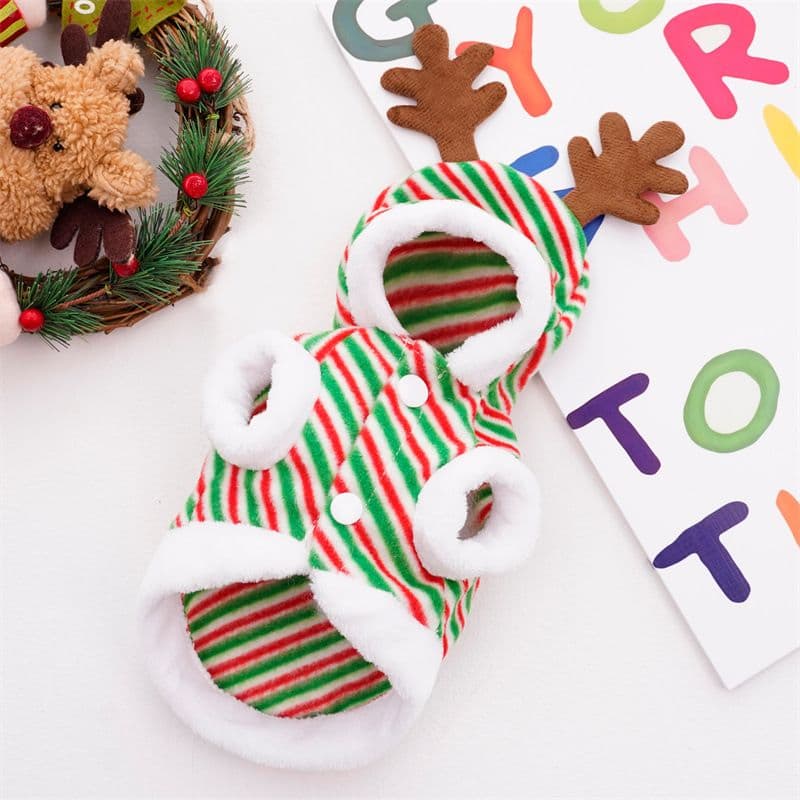Christmas Pet Clothes Dog Cat Winter Cotton 144 cotton-padded coat - Red and Green Striped, photo 1 of 10