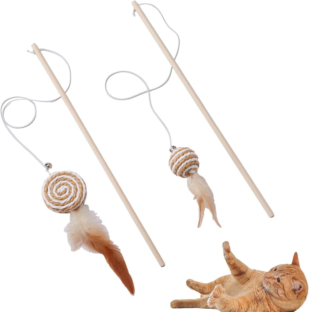 2 interactive cat tease sticks - cat stick toy set - cute paper balls and paper circles - attract your cat's attention, photo 1 of 5
