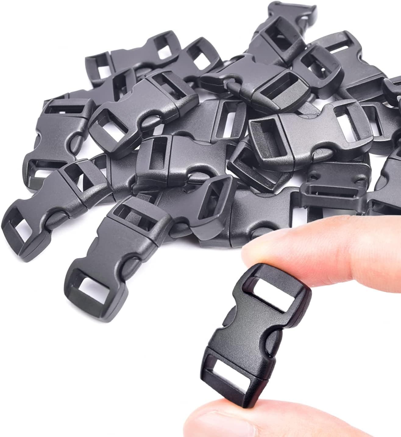 CooBigo 100 Pack 1 cm Curved Contoured Paracord Bracelet Clips Plastic Quick Side Release Buckles for Paracord Bracelets Clasps Masks Dog Collar Straps Accessories, photo 1 of 6