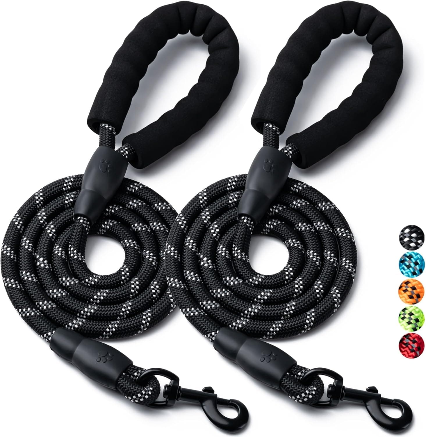 2 Pack Dog Leash, 4/5//1.8 m Heavy Duty Nyl Rope Pet Leashes with Comfortable Padded Handle, Reflective Dog Leashes for Small Medium and Large Dogs (1.5 m-1/2,Black/Black), photo 1 of 7