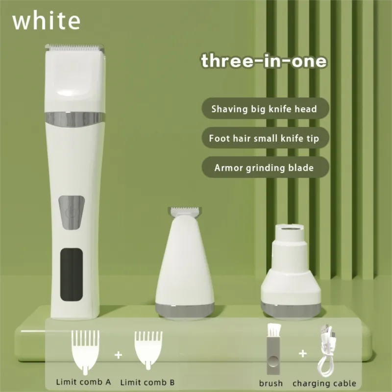 Professional 3-in-1 Pet Grooming Kit - Low-Noise Rechargeable Dog Hair Trimmer & Nail Grinder for Paws, Eyes, and Body