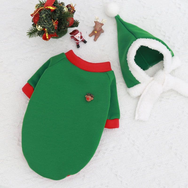 Christmas Pet Clothes Dog Cat Winter Cotton 144 cotton-padded coat - Two-Piece Set (green hat + green, photo 1 of 10