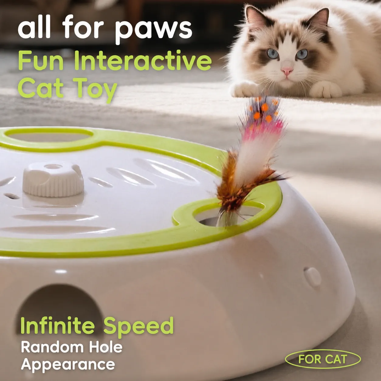 Interactive Electric Cat Toy with Feather Wand, 3 Replaceable Heads, Adjustable Speed, USB-C Rechargeable, Indoor Play for Boredom Relief and Hunting Instinct Stimulation (White), photo 1 of 10