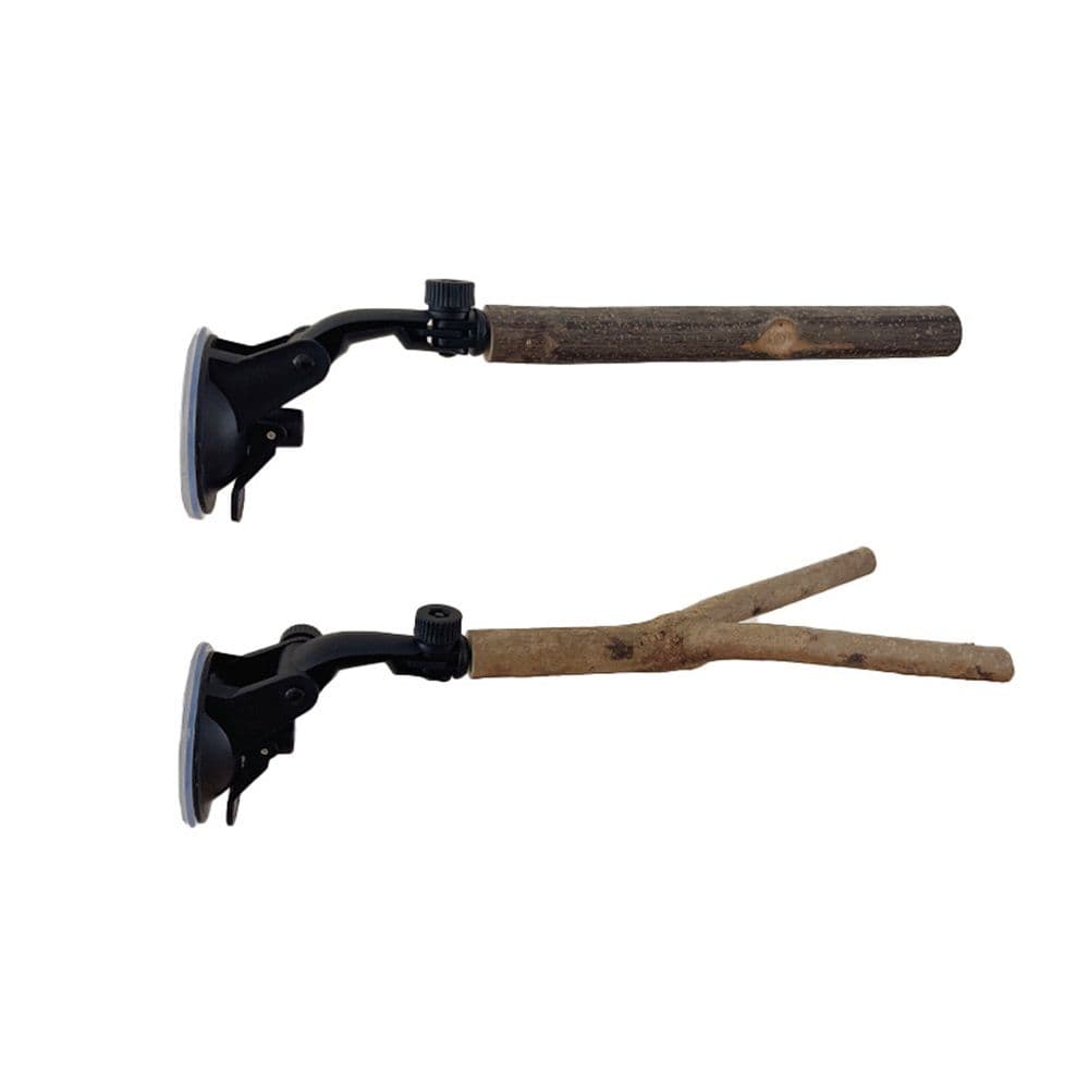 2 Pcs Parrot Perch Stand, Strong Suction Cup Bird Perch, for Window Mirror Car Shower Ceramic Tiles Bath Wood Training Perch(Standing pole+tree branch15cm), photo 1 of 5