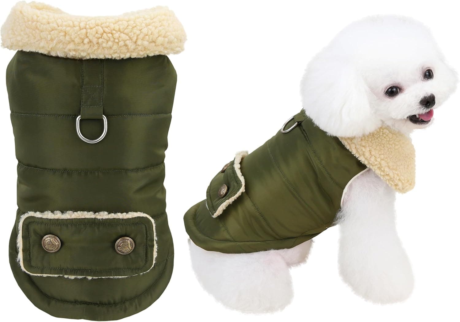 Winter Dog Jacket Warm Puppy Coat Military Green for Cold Weather, photo 1 of 10