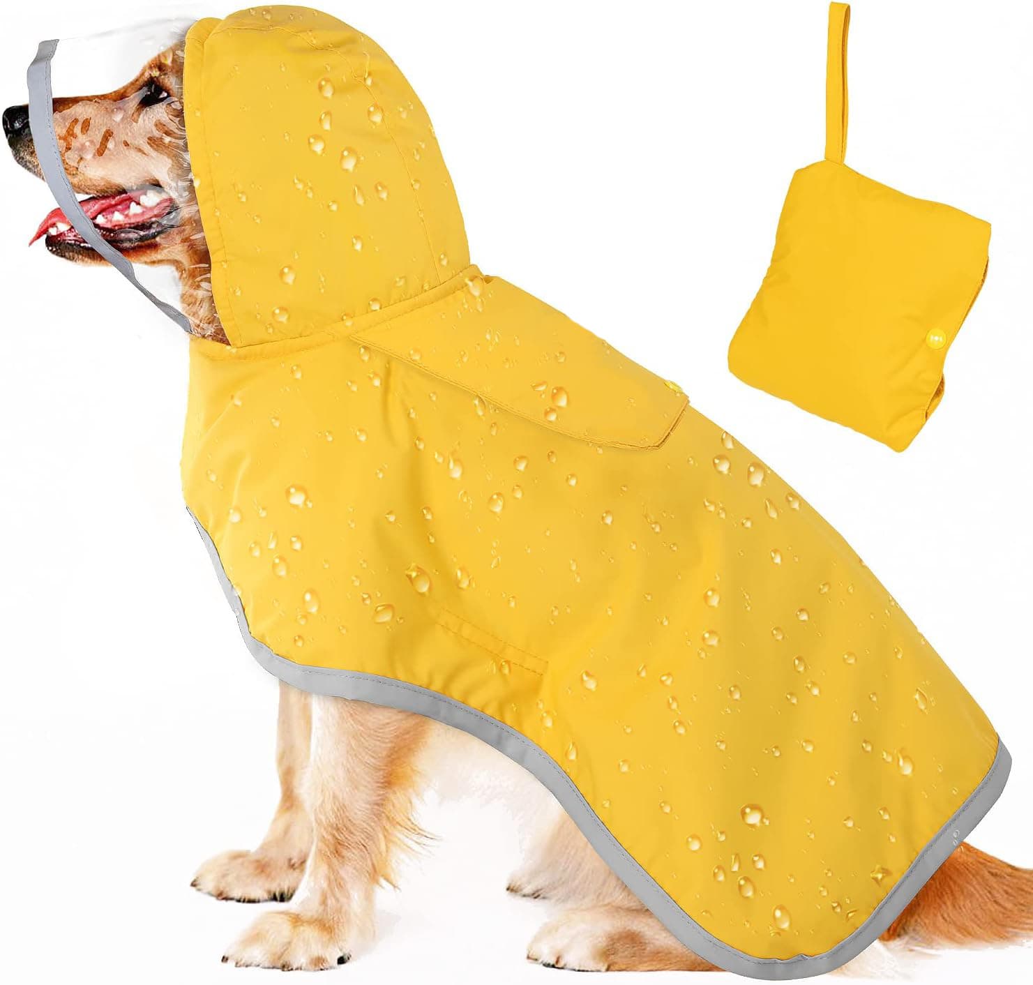 Yellow Reflective Adjustable Pet Raincoat with Hood - Waterproof Dog Jacket, Adjustable Dog Poncho for Outdoor Protection, photo 1 of 10