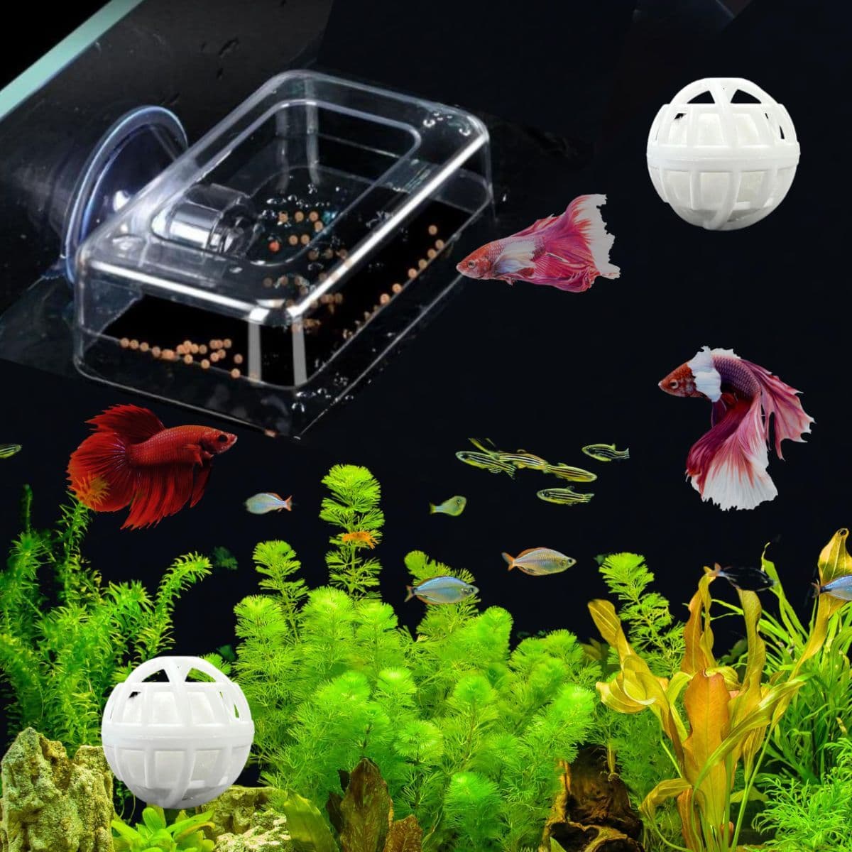 Fish Feeding Box Ring for Turtle with Filter Ball Set, Fish Feeder Ring and Nitrifying Ball, Betta Feeding Floating, Turtle Enrichment Toys, Floating Betta Food Holder (Clear,2Pcs) - Clear, photo 1 of 10