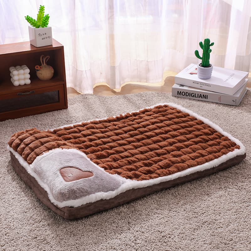 Thickened Pet Sofa Bed Dog Mat with Integrated Pillow Soft Washable Sleeping Pad for Dogs and Cats All Season Comfort