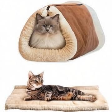 Cat Tunnel Bed 2-in-1 - Crinkle Sound Pet Tube with Crinkle Paper for Indoor Cats - Soft Plush Folding Cat Cave for Sleeping Playing - 90x57cm, photo 1 of 4