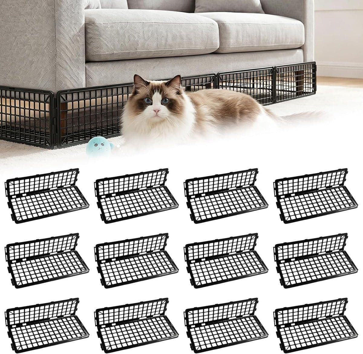 12 Pcs Under Sofa Barrier Pet Blocker for Cats with 20 Cable Ties, 37 x 17 x 12 cm, photo 1 of 7