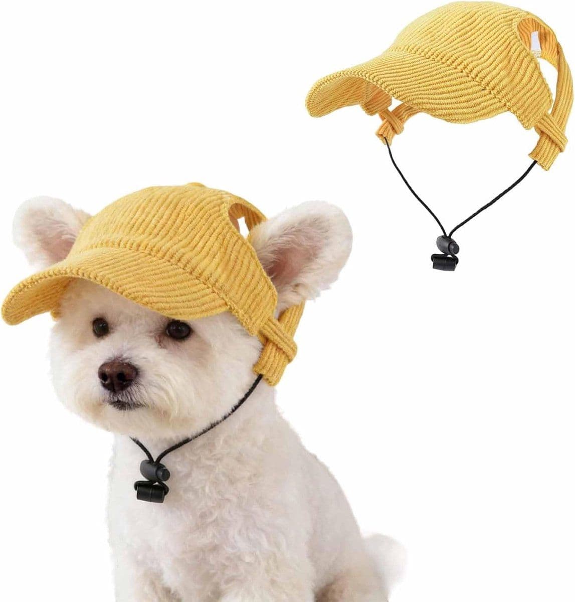 Dog Baseball Cap with Ear Holes, Adjustable Pet Sun Hat for Small Dogs and Cats, Yellow, Size S, photo 1 of 7
