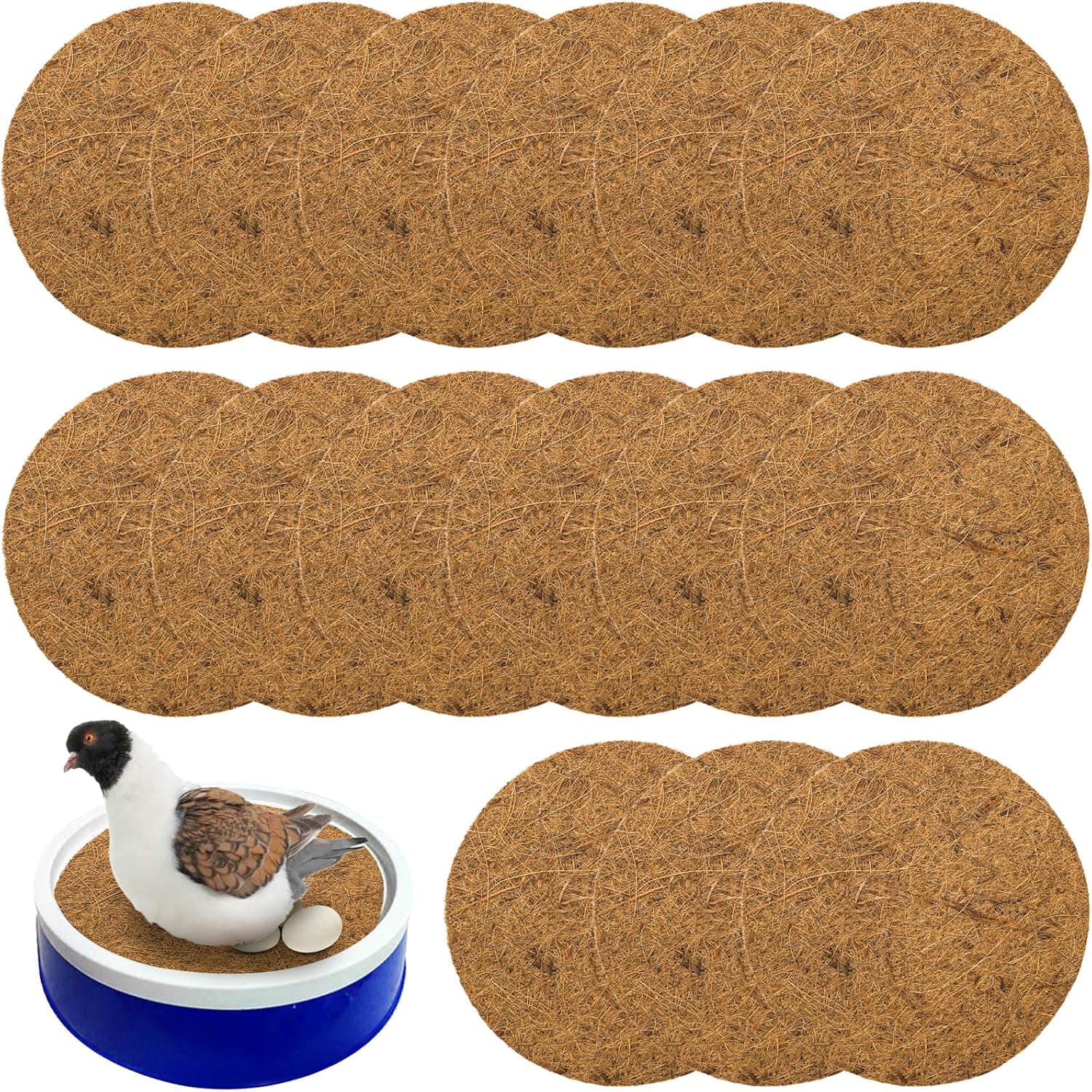 15 Packs Pigeon Nest Pads, Bird Breeding Mat for Chicken, Natural Coconut Fiber Egg Mat, Nesting Bowl Box Pad Parakeet Hatching Bedding Accessories, photo 1 of 8