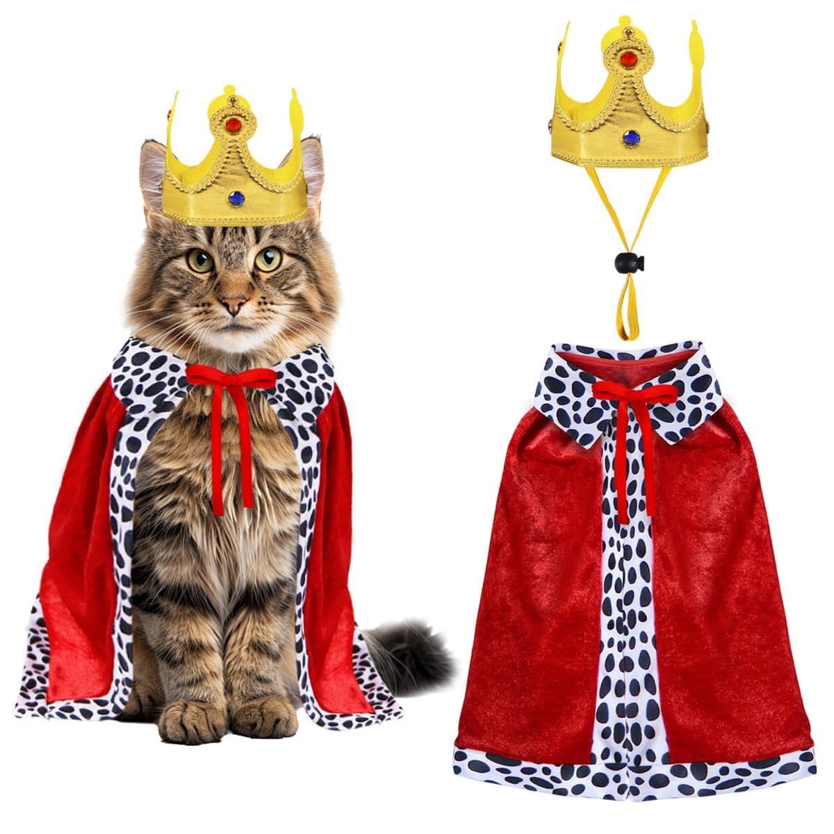 Cat Halloween Costume Cat King Costume Red Cape For Cat Gold Crown For Cat Dog Pet, photo 1 of 6