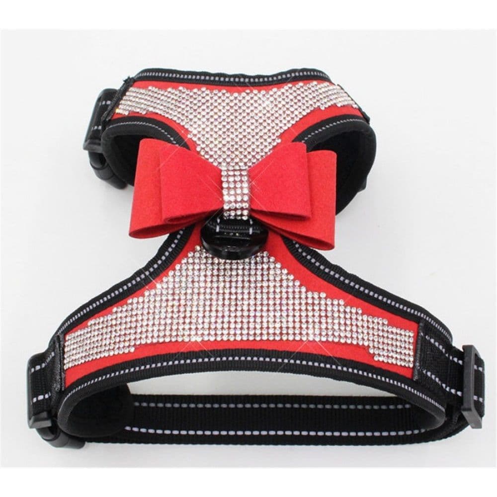 Reflective Dog Harness with Rhinestone, Cute Bling Ties Dog Harness Dog Leash, Reflective Chest Strap with Shiny Bow (M, red), photo 1 of 5