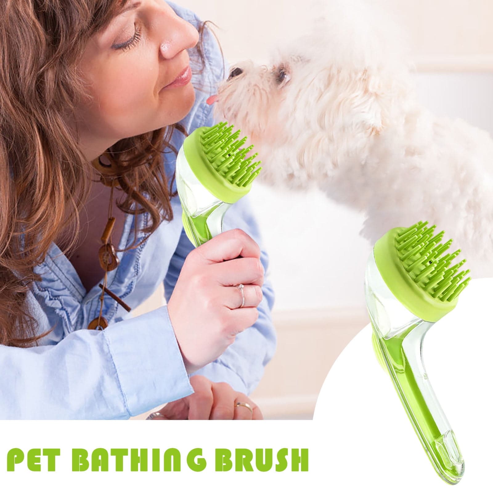 Dog Bath Brush, Cat Grooming Scrubber with Soap Dispenser, Gentle Massage Cleaning Tool, for Puppies Kittens Pets, Home Bathing, Swimming Pool, Beach, Travel and Professional Groomers Green,Coarse Brush, photo 1 of 5