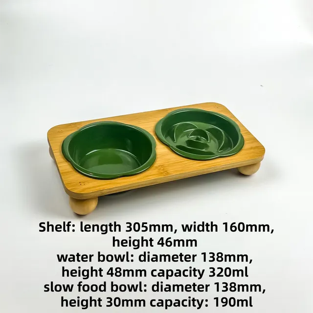 Ceramic Floral Cat Slow Feeder(190ML) & Water Bowl(320ML) Set - Dishwasher Safe Pet Dual Dining Kit with Neck-Friendly Elevated Stand