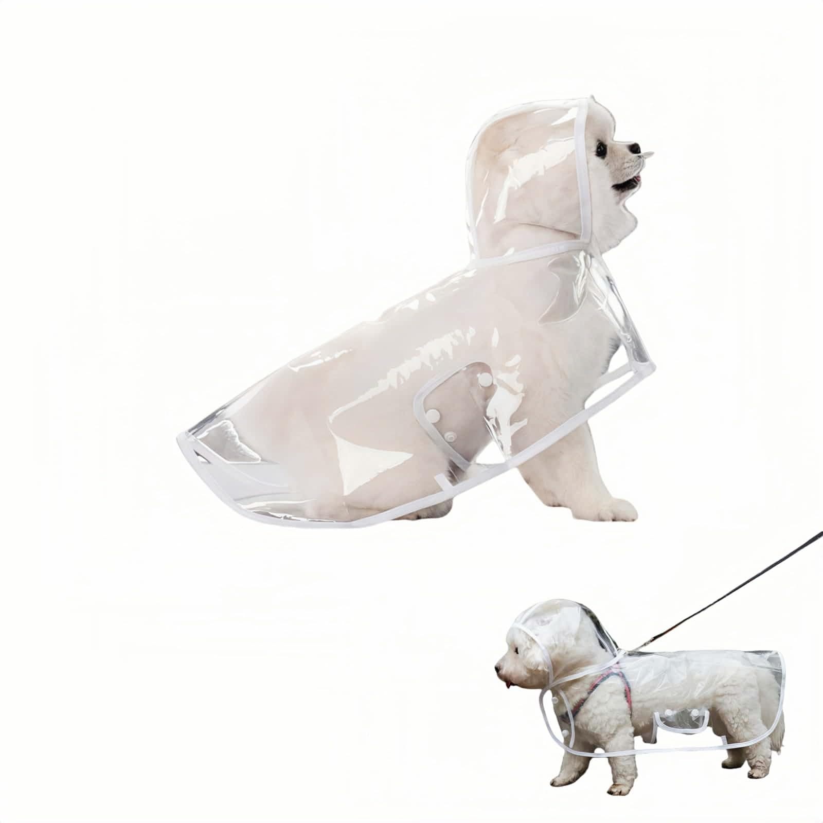 Waterproof Dog Raincoat with Hood, Transparent Lightweight Pet Rain Poncho for Walks, Wet Weather and Outdoor Use, Transparent, photo 1 of 8