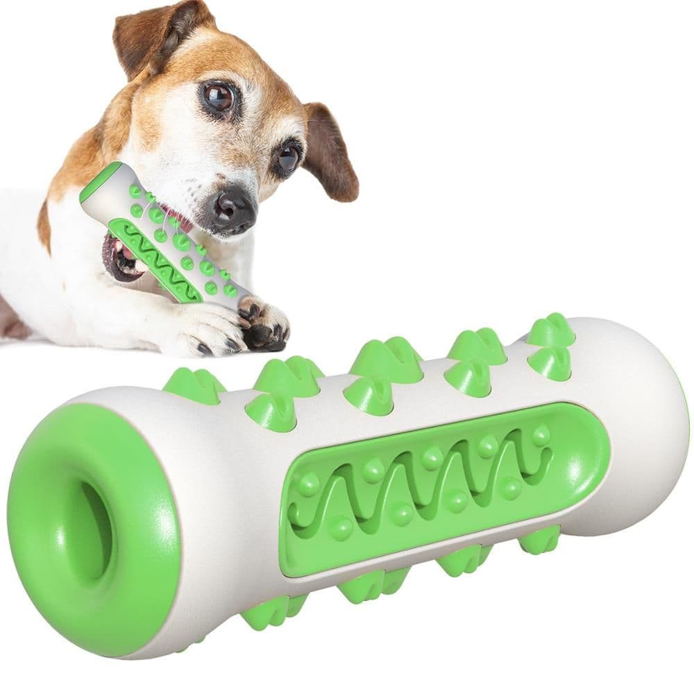 Tough Dog Chew Toy for Aggressive Chewers, Rubber Squeaky Toothbrush Toy, Green, photo 1 of 6