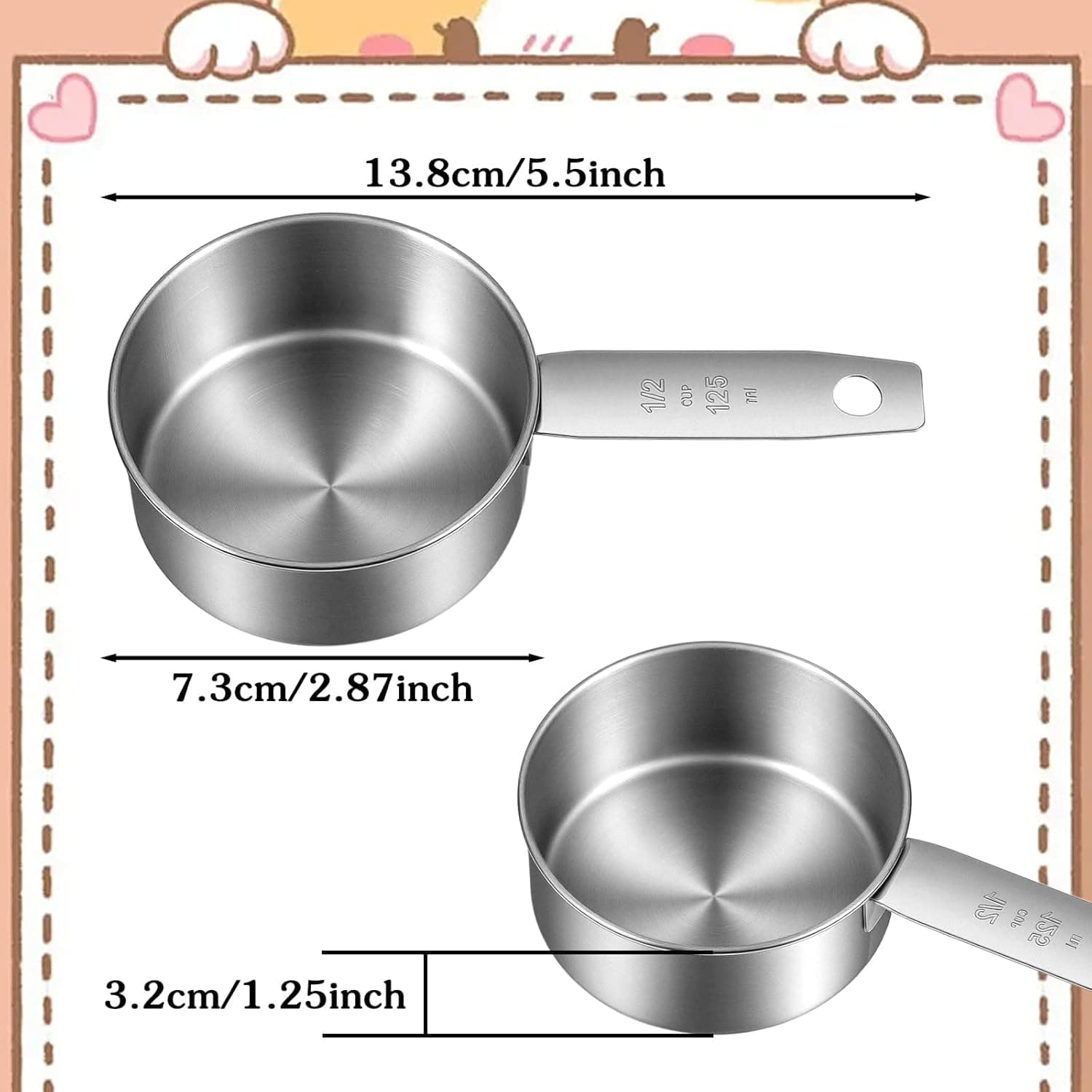 2 Pcs 1/2 Cup Dog Food Scoop, 1/2 Cup Measuring Scoop, Stainless Steel Half Cups Dog Food Measuring Scoops for Feeding Pet, Cat, Dogs, Rabbit, Bird, Wet and Dry Ingredients, Dishwasher Safe