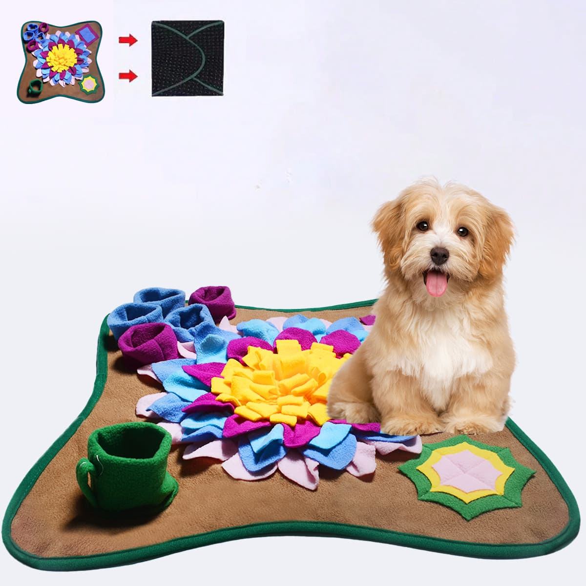 48x48CM Durable Felt Cloth Pet Puzzle Sniffing Mat - Mental Stimulation & Slow Feeding Pad