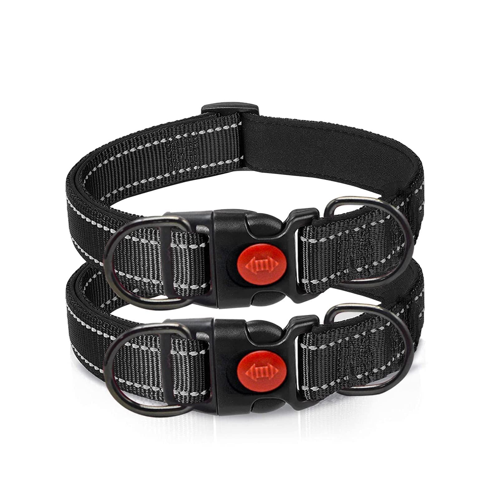 2Pcs Reflective Dog Collar,Soft Neoprene Padded Breathable Nylon Pet Collar,Adjustable Nylon Pet Collars for Small (Black, S), photo 1 of 5