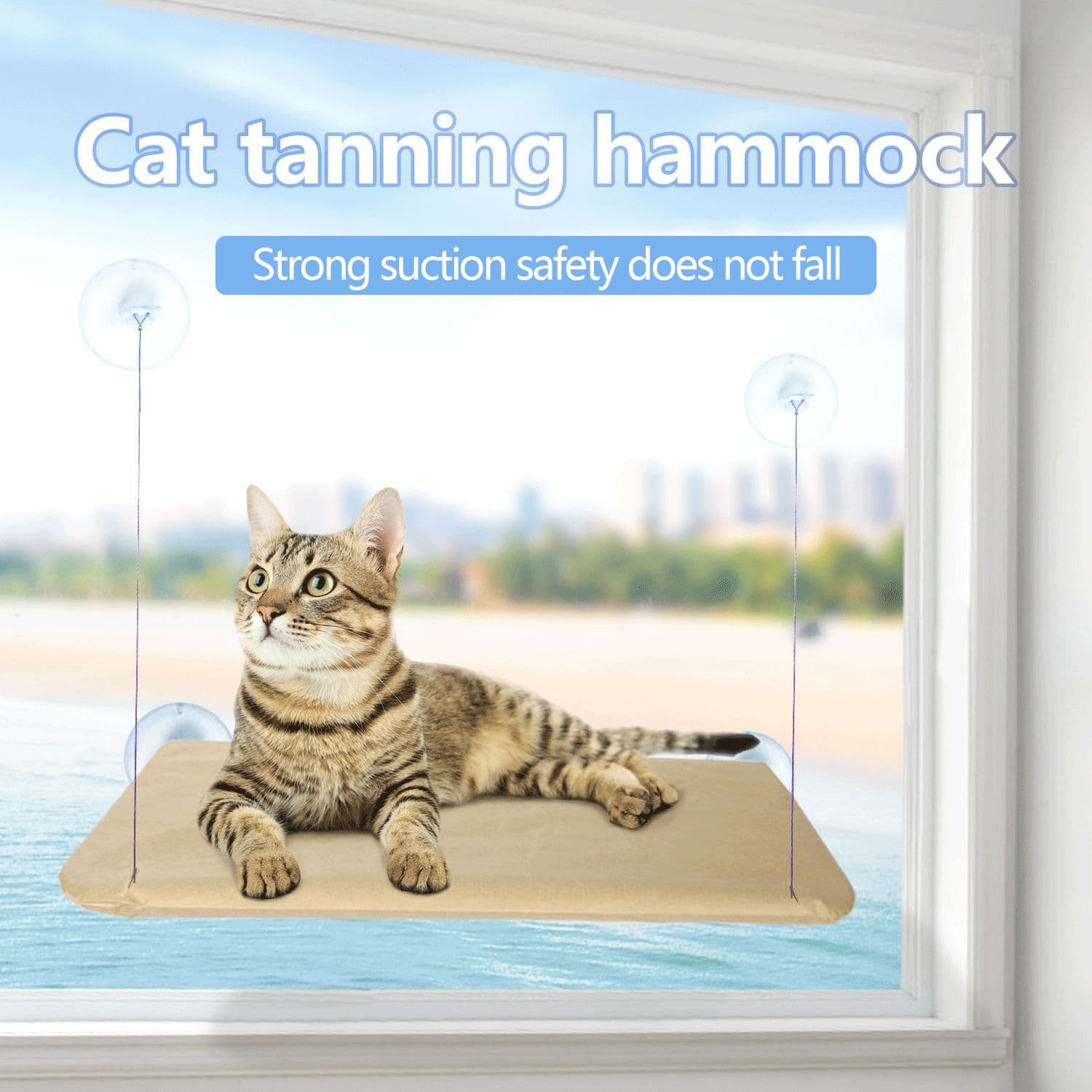 Cat Window Tanning Hammock - 4 Strong Suction Cups & Durable Oxford Removable Cover, Space Saving Bed for Indoor Cats Sunbathing