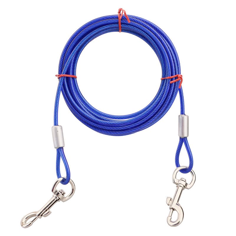 Blue Heavy-Duty Steel Wire Dual-Head Dog Tie-Out Cable Leash - with Dual Swivel Hooks for Tethers and Double Dog Walking, photo 1 of 4