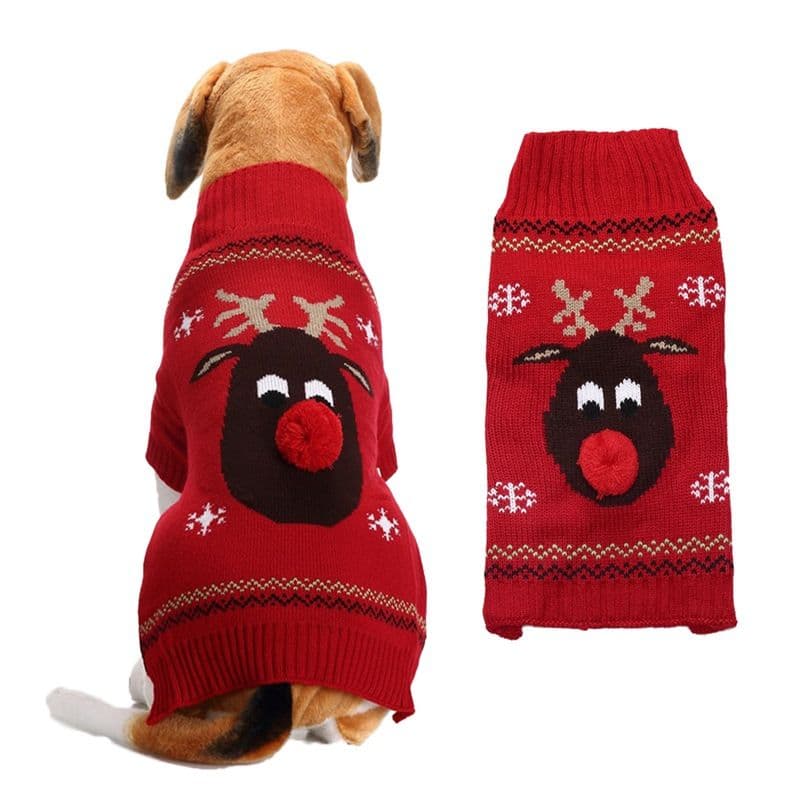 Dog Sweater Acrylic Knit Christmas European and American large lattice: Neck (cm): 38-44; Bust (cm): 50-58; Back length (cm): 36-40; Recommended pet weight (kg): 10.0 - Red red-nosed Fawn, photo 1 of 10