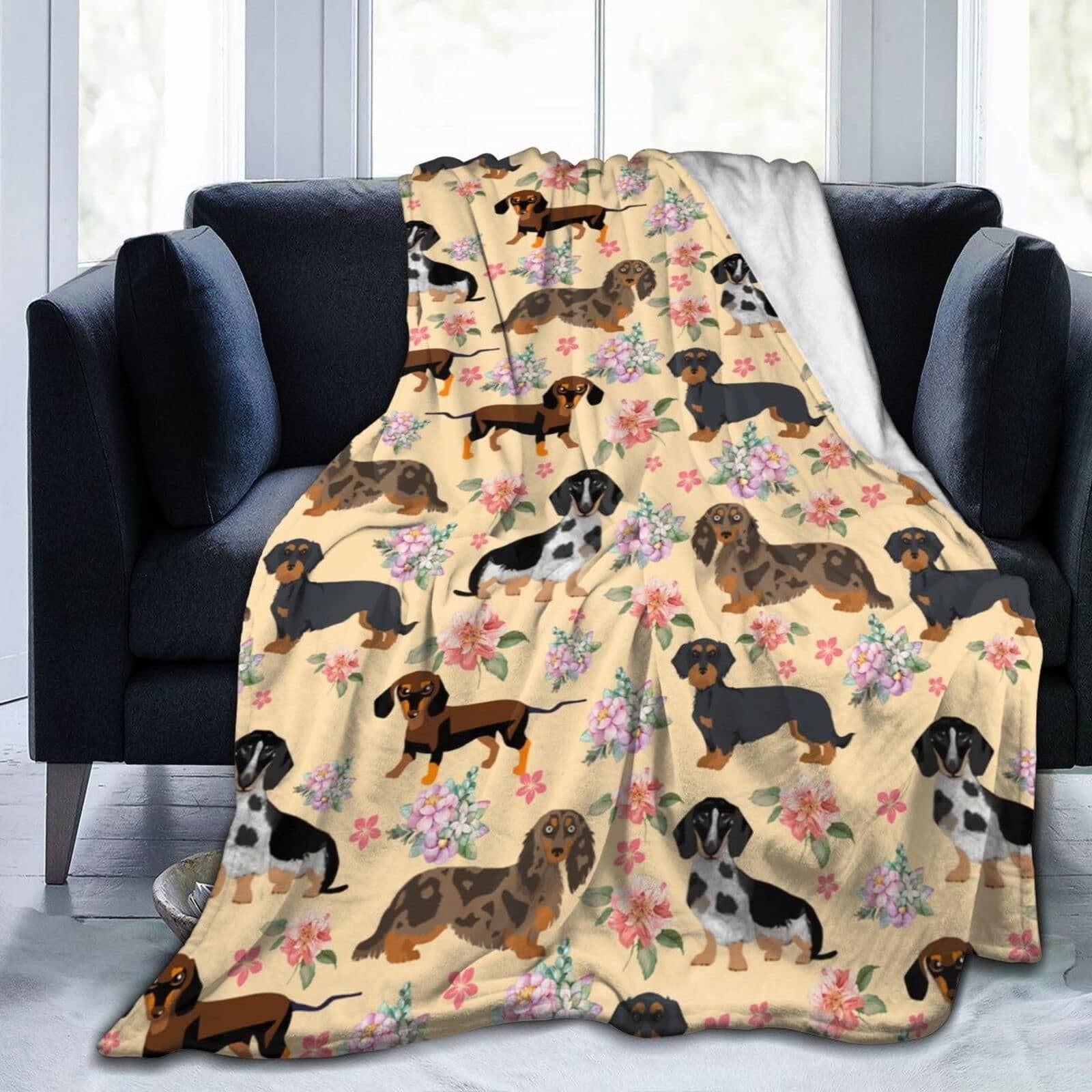 Flannel Throw Blanket Puppy Floral Print Soft Fleece Sofa Bed Cover 130x150cm, photo 1 of 8