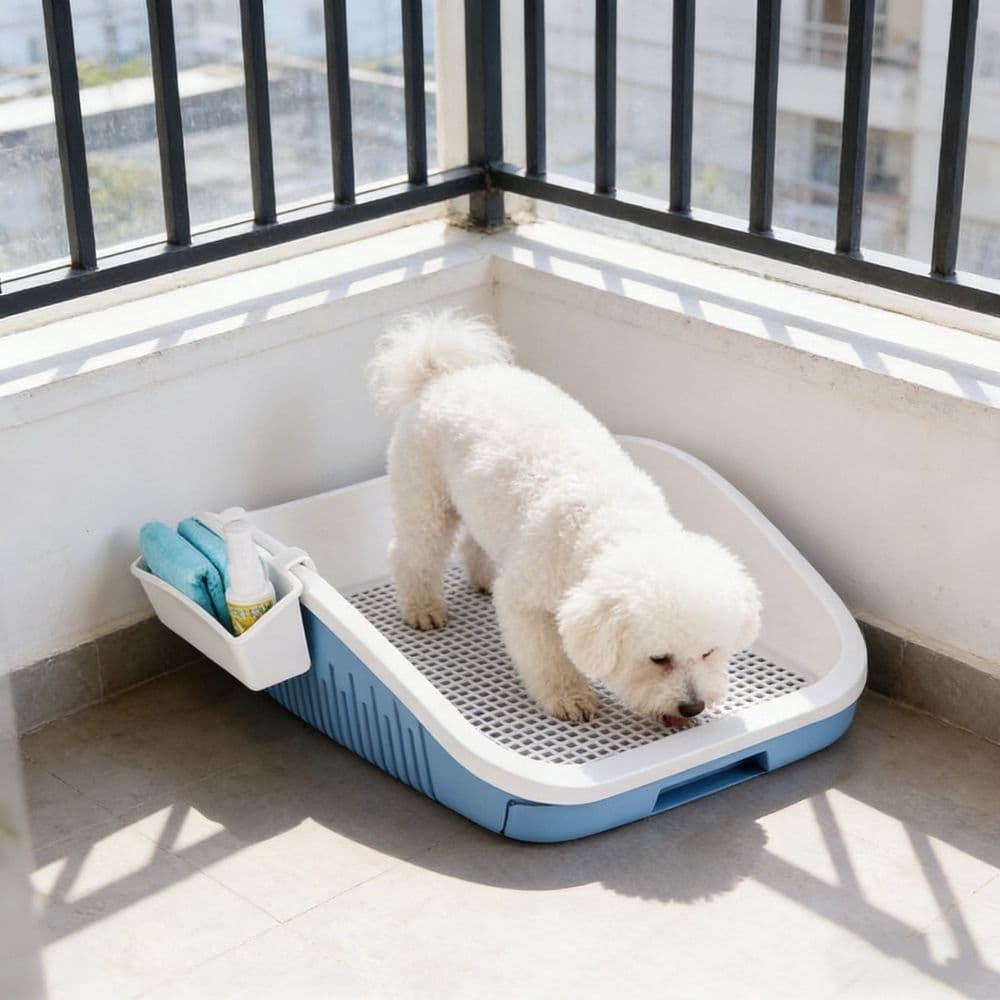 Dog Toilet with Drawer - Potty Box for Small Medium Dogs, Plastic Litter Tray with Low Entry, Easy Clean Indoor Pet Toilet Training System for Home Balcony Bathroom Use, Dog Potty Training Tray, Blue, photo 1 of 5