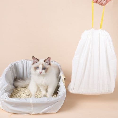 3 Pack Drawstring Cat Litter Box Liners, Tear-Resistant Leakproof Litter Bags for Self-Cleaning Trays, White, 68 x 42 cm, photo 1 of 6