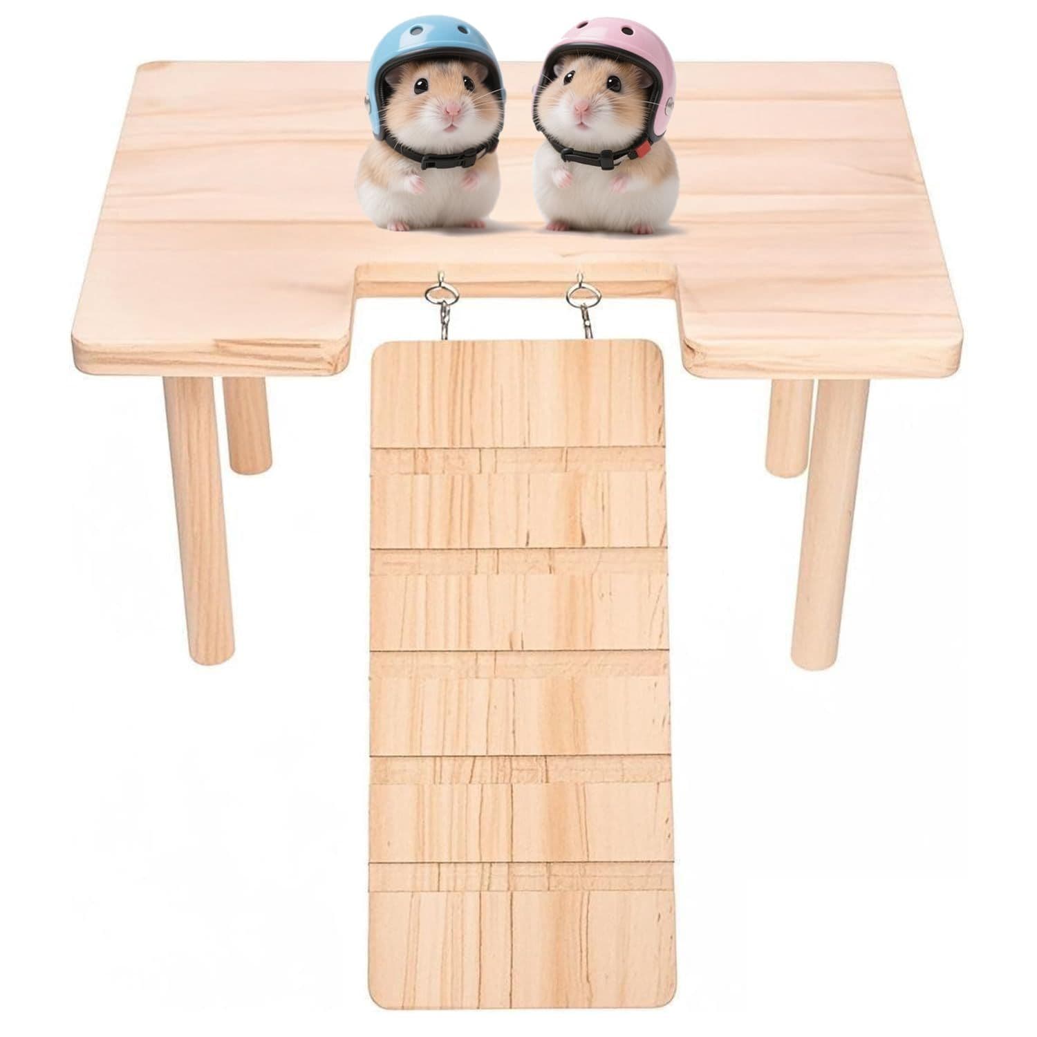 2-in-1 wooden hamster platform, food bowl, water bottle, hamster cage accessories, dwarf hamster, sand rat, mouse or other small pet, climbing stairs (U-shaped S), photo 1 of 5