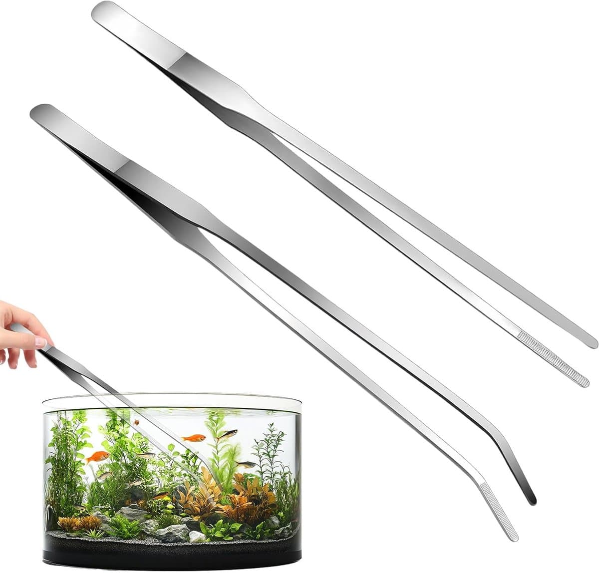 2-pack curved aquarium tweezers - Straight and curved tweezers - 27 cm long stainless steel tweezers - Suitable for lizards, spiders, fish and aquariums, photo 1 of 6