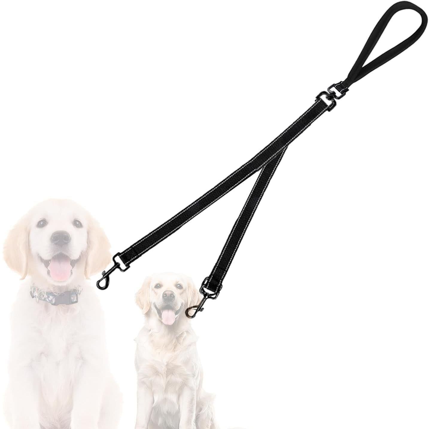 Dual dog leash, tangle free dual dog design 360 ° rotating, reflective walking training guidance, comfortable padded handle, can accommodate 2 dogs (black), photo 1 of 5