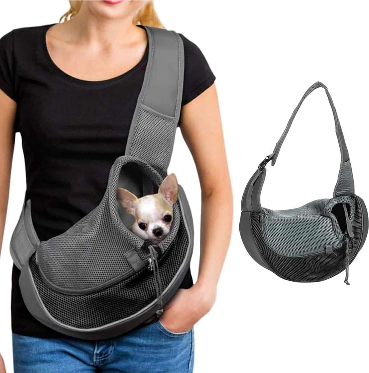 Dog Carrier Bag - Dog Sling - Dog Bag - Dog Carrier Sling - Dog Carrier Bag for Travel - Pet Carrier Bag - Shoulder Dog Bag - Cat Travel Bag - Pet Travel Bag - Suitable for Less Than - Black, photo 1 of 10