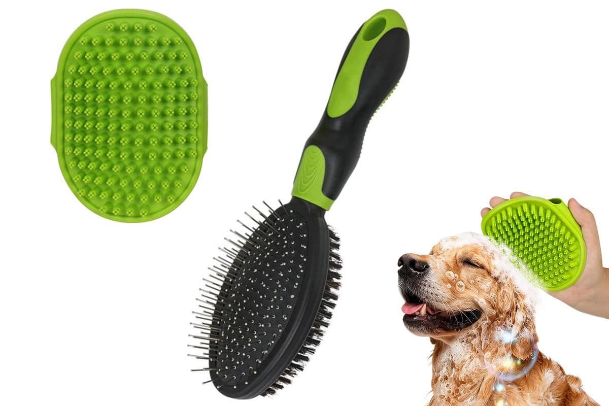 2 Pack Pet Grooming Brush Set Deshedding Double Sided Comb Massage Brush