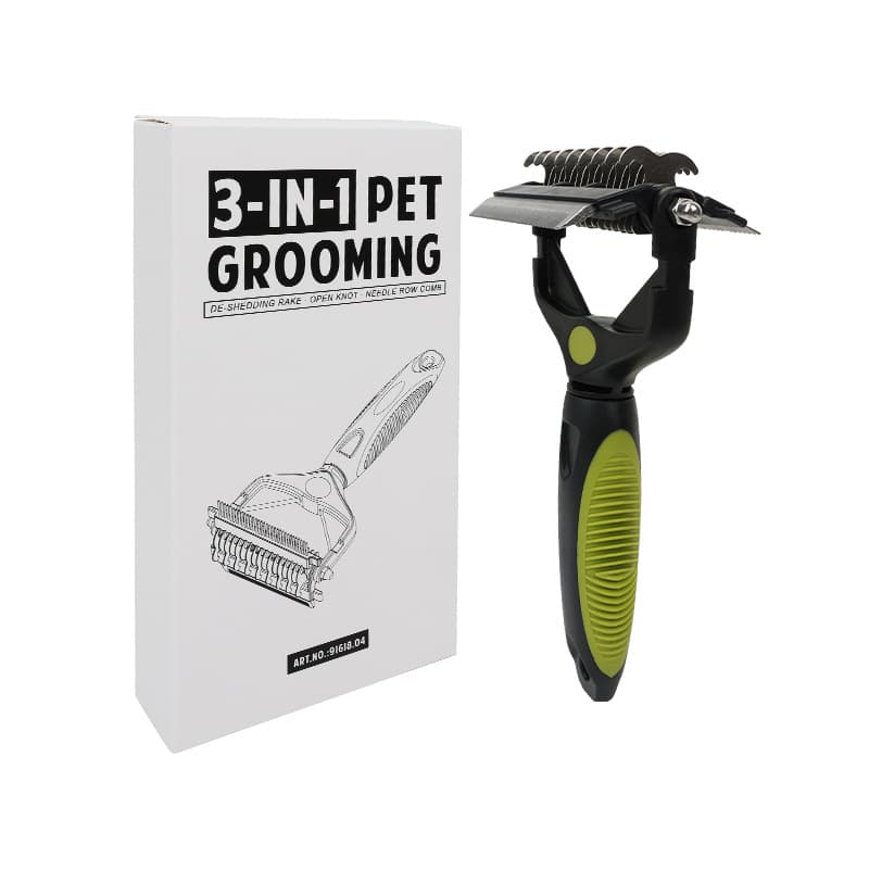Professional 3-in-1 Pet Grooming Tool - Dematting Rake, Deshedding Comb & Finishing Brush for Dogs & Cats