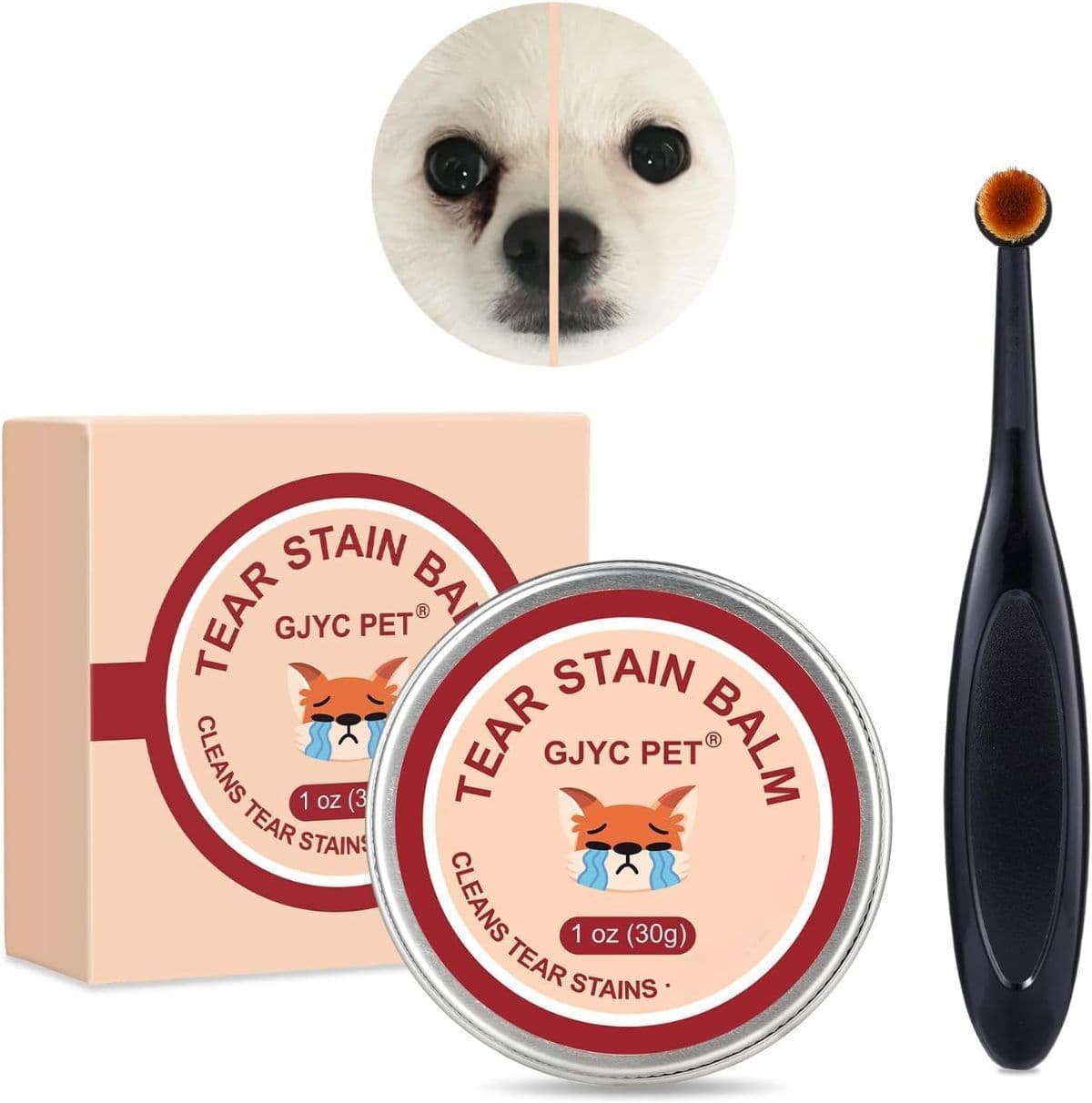 Natural Tear Stain Remover Balm for Dogs & Cats – Gentle & Effective Eye Care, Prevents Tear Stains & Reduces Redness, Safe & Non-Irritating Formula with Professional Brush, 1 oz - White, photo 1 of 10