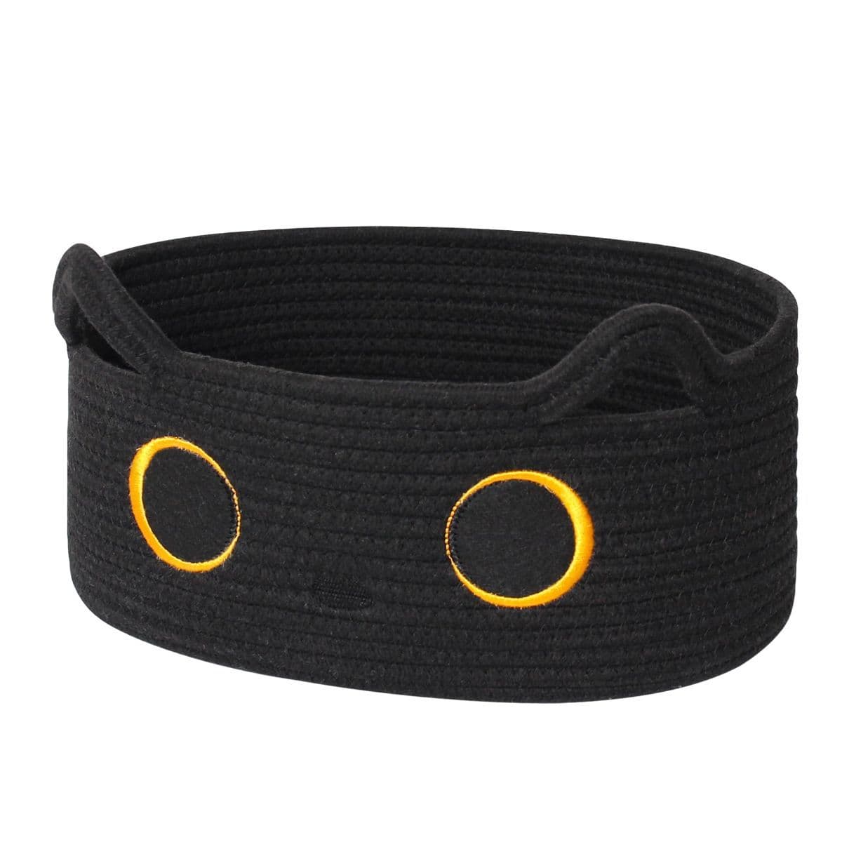 Cat Toy Basket, Small Woven Cat Toy Storage Box with Cute Ears Handle Indoor, Cotton Rope Storage Bin with Embroidered Face for Home Decor, Pet Bed, Baby Nursery Kids Room Organization - Size 33*23 cm