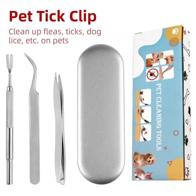 Stainless Steel Pet Tick Remover Tool Kit - Professional Fork, Double-Head Clip, and Curved Tweezers for Dogs and Cats, photo 1 of 5
