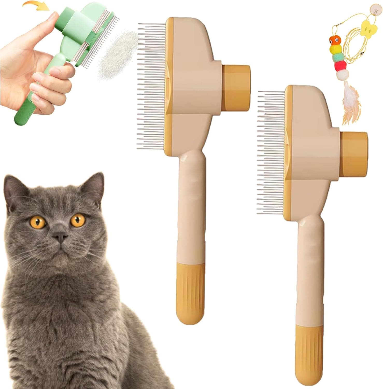 Avatore Zenbrush - Removes Fur & Relieves Pain, Zen Brush for Cats, Zenbrush Cat Comb, Self-Cleaning Cat Brush with Release Button, Cat Grooming Flea Brush for Short & Long Cat (orange,2pcs), photo 1 of 7