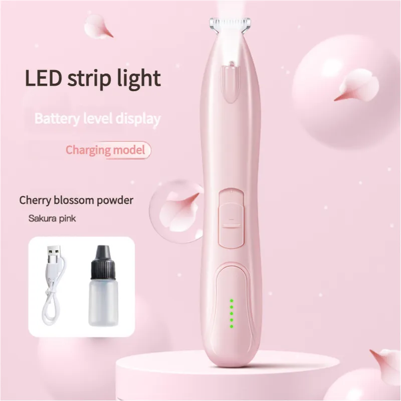 Sakura Pink Pet Hair Trimmer with LED Light, USB Rechargeable, and Battery Indicator, photo 1 of 3