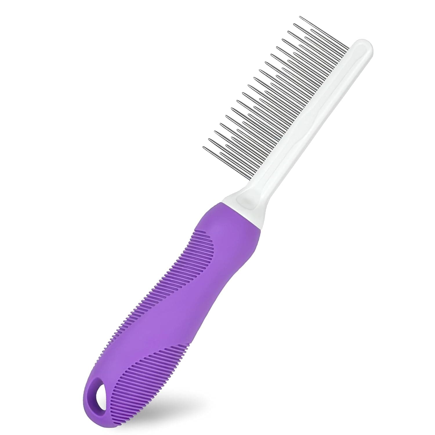 Detangling Pet Comb for Dog & Cat, Grooming Comb with Long & Short Stainless Steel Teeth, Safely Remove Knots & Tangles for Healthy Shiny Coat, Gentle Effective Detangling Tool for Pet Hair (Purple), photo 1 of 4